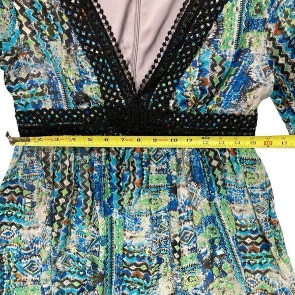 Betsey Johnson Dress Womens 6 Blue Green Black Crochet Trim Boho Whimsigoth Midi - Picture 14 of 16